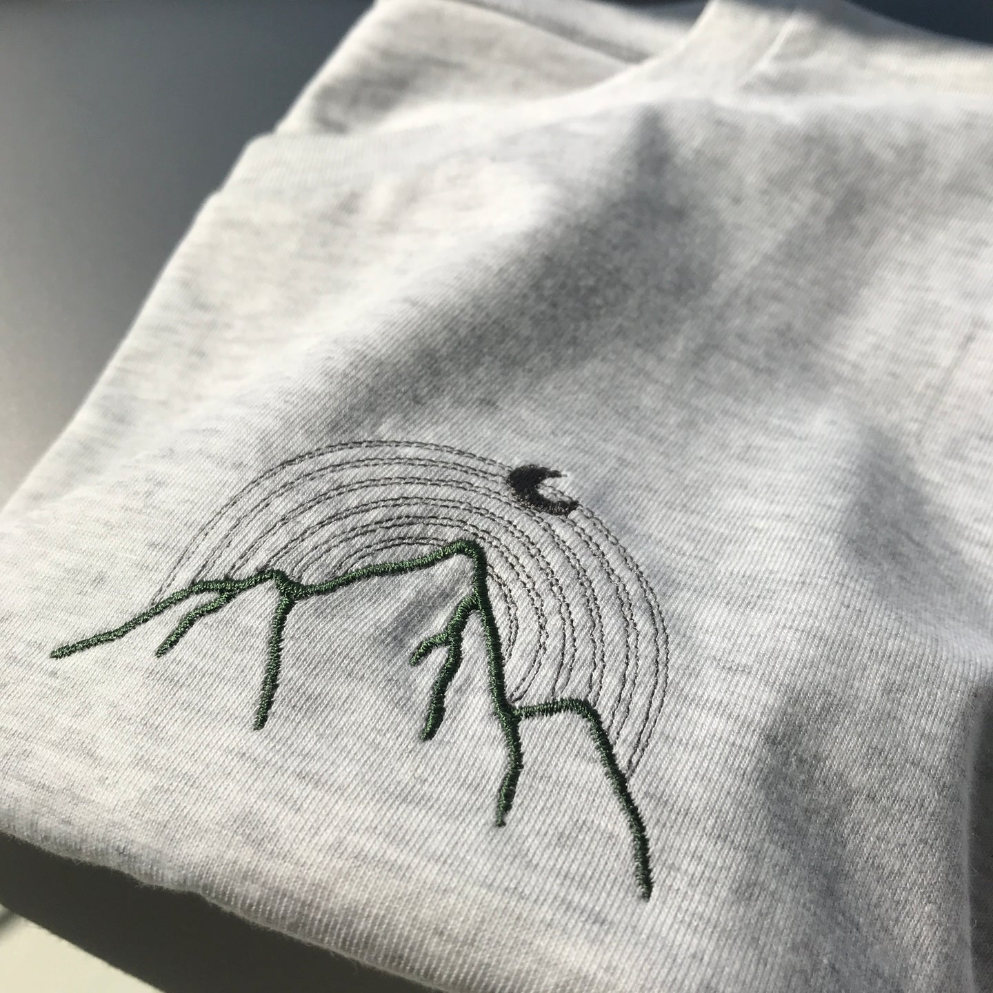 Ash grey mountain T-shirt, Unisex embroidery organic cotton t-shirt
